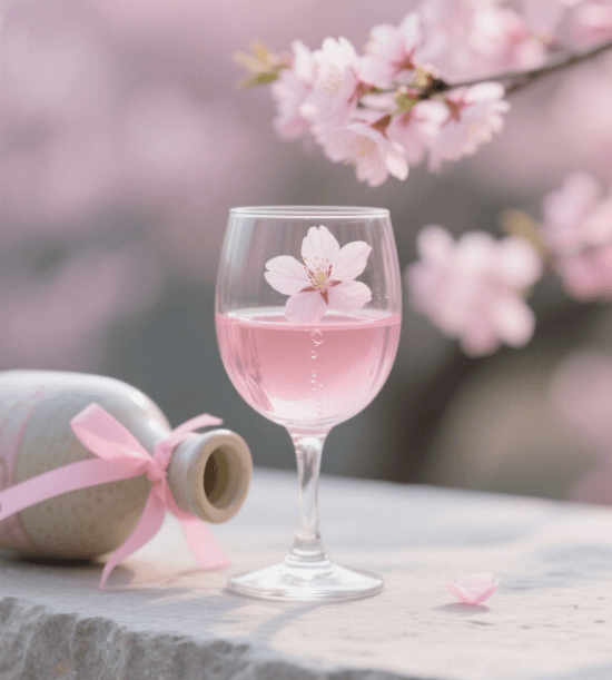 桃花酒品鉴图 粉色酒液 桃花瓣装饰 清甜口感