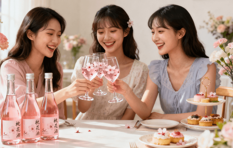 闺蜜小聚喝桃花酒 低度桃花酒 女生聚会酒
